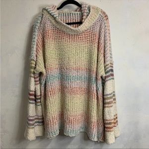 Free People Colorful Sit Next to Me Hoodie Large Knit Oversized Hoodie Sweater